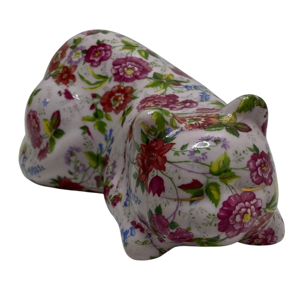 Formalities by Baum Bros Floral Chintz Porcelain Sleeping Cat Figurine Gold Trim